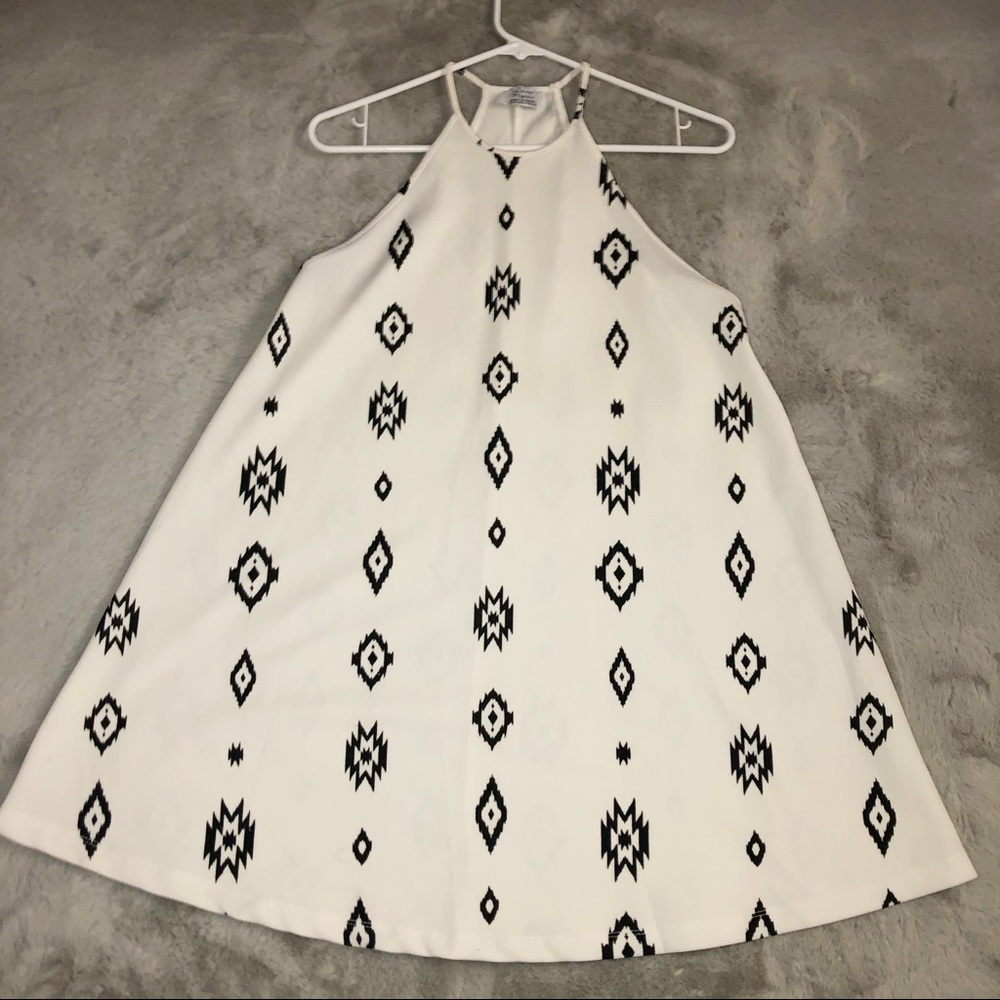 BOHO White High Neck Tank Dress Black & White